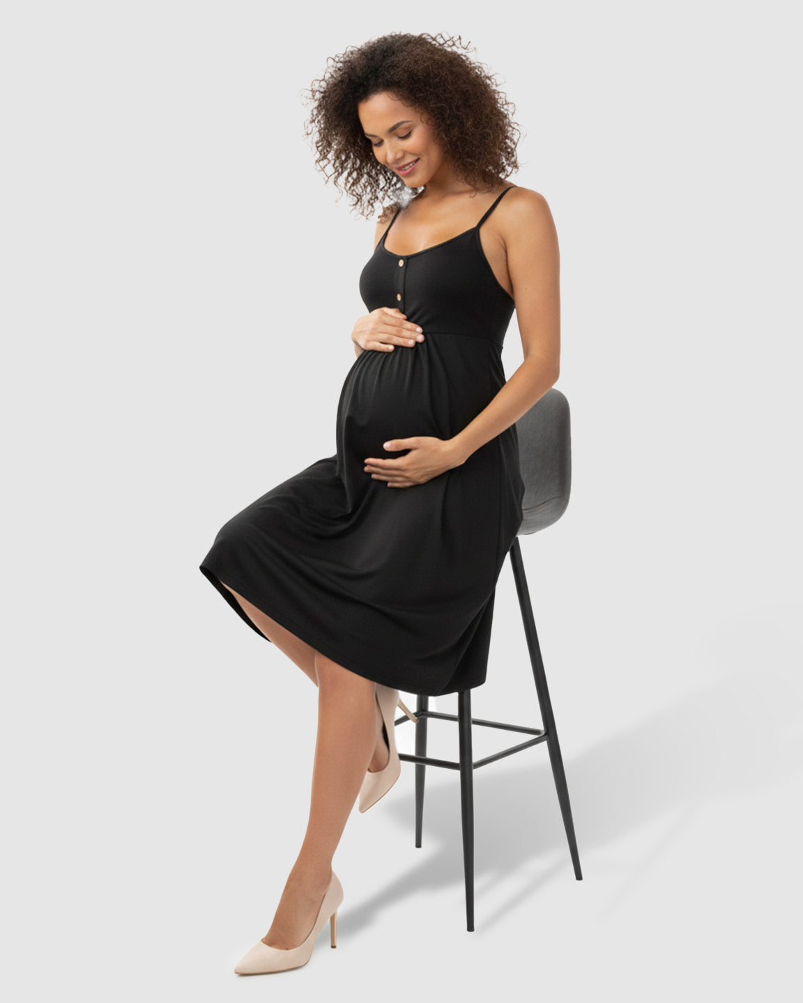 Thin-Strap A-Line Maternity Midi Dress