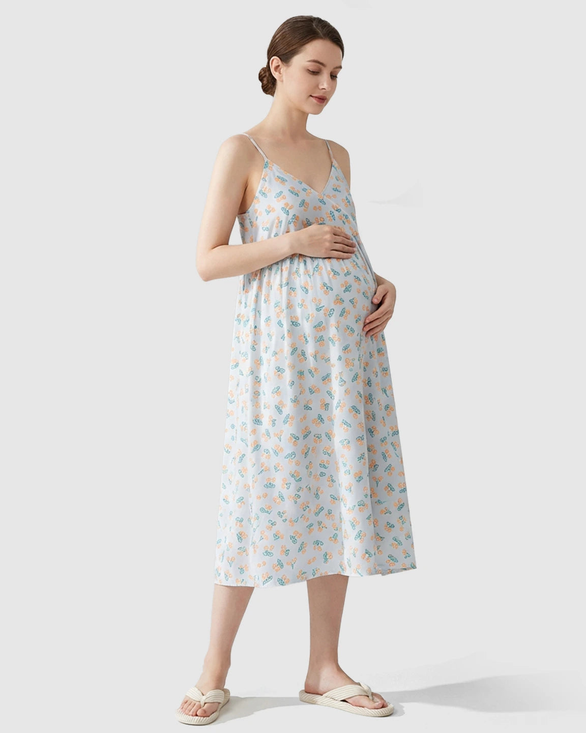 Spaghetti Strap Tiered Skirt Maternity Nightdress