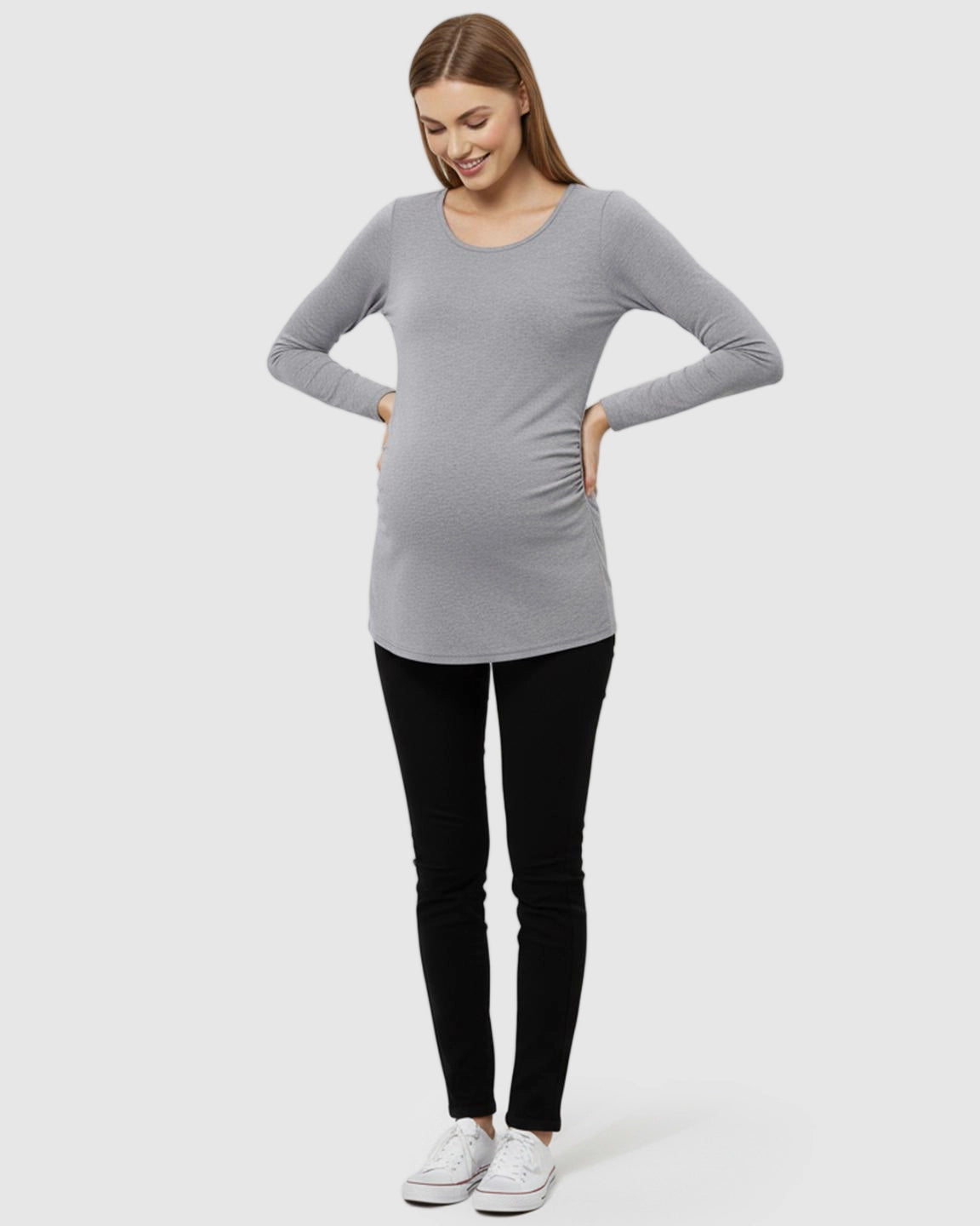 Side-Ruched Slim Fit Long Sleeve Maternity Top