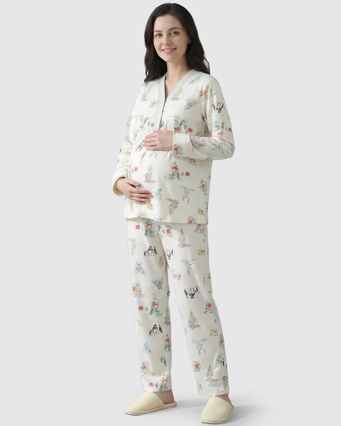 Easy Access Animal Print Maternity Pajama Set