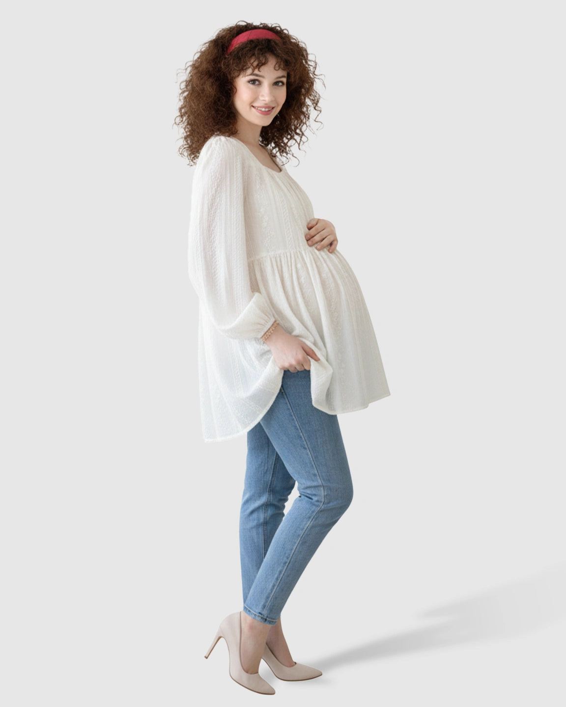 Embroidered Texture Korean-Style Maternity Tunic Top