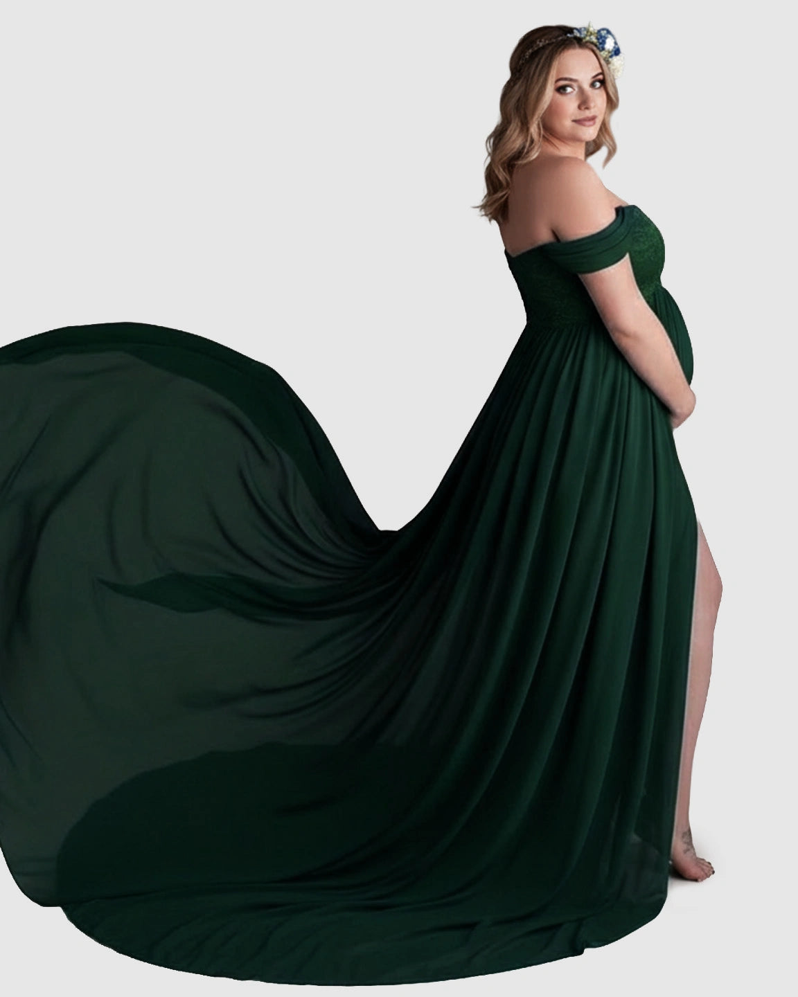 Extra-Long Train Ethereal Chiffon Maternity Gown