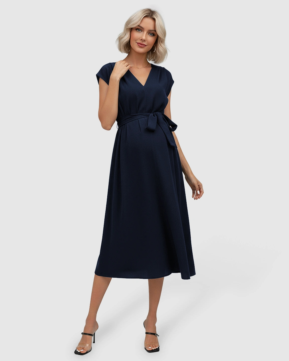 Tie-Waist V-Neck Maternity Midi Dress