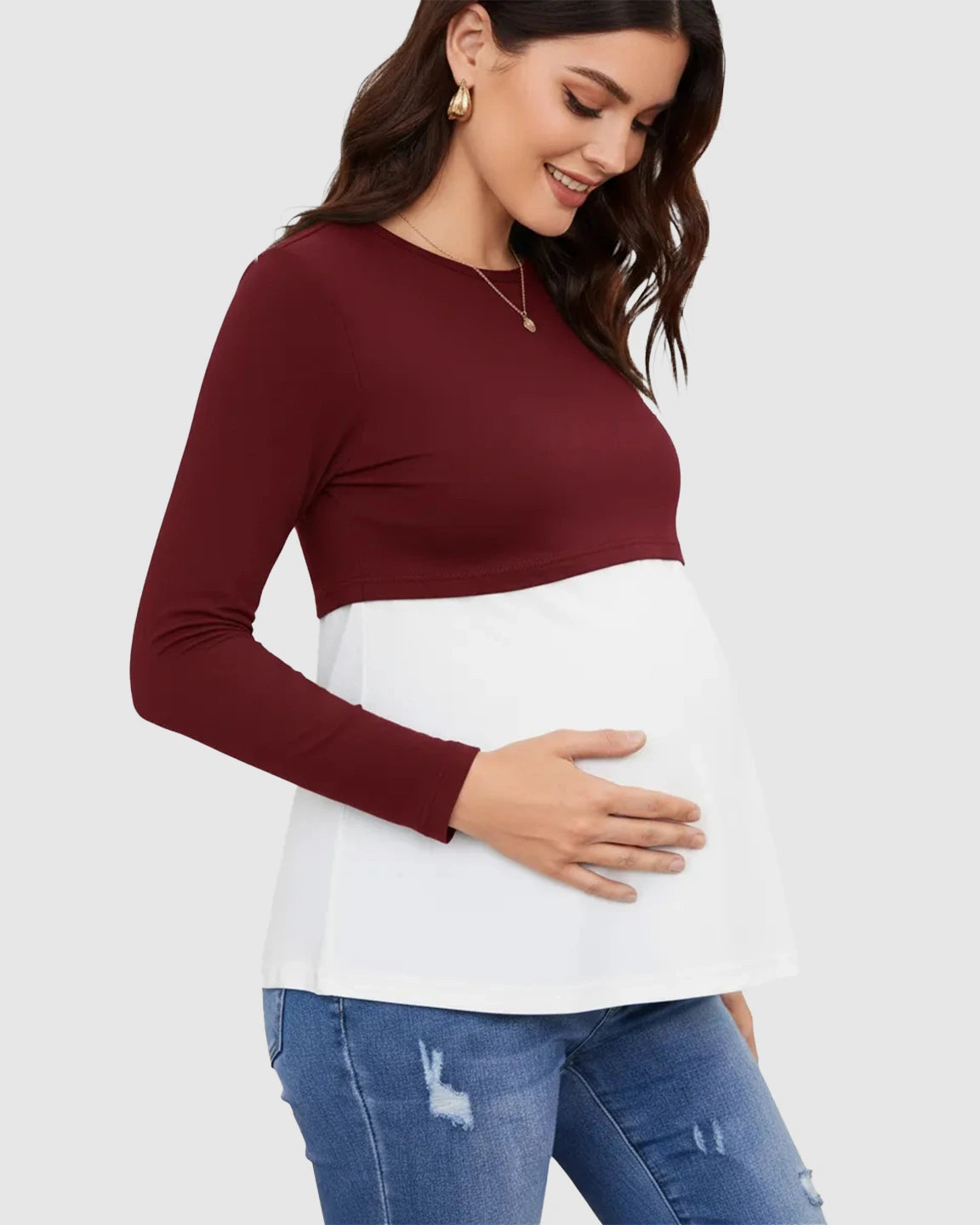 Double-Layer Nursing Access Color-Block Maternity Top