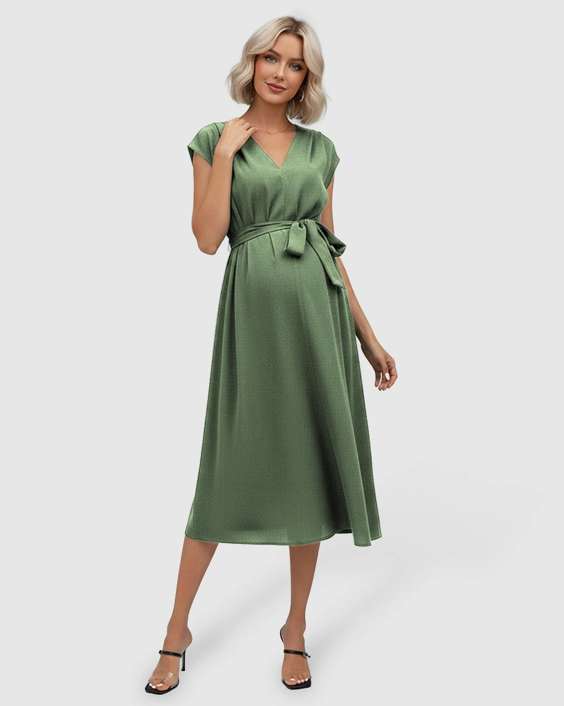 Tie-Waist V-Neck Maternity Midi Dress