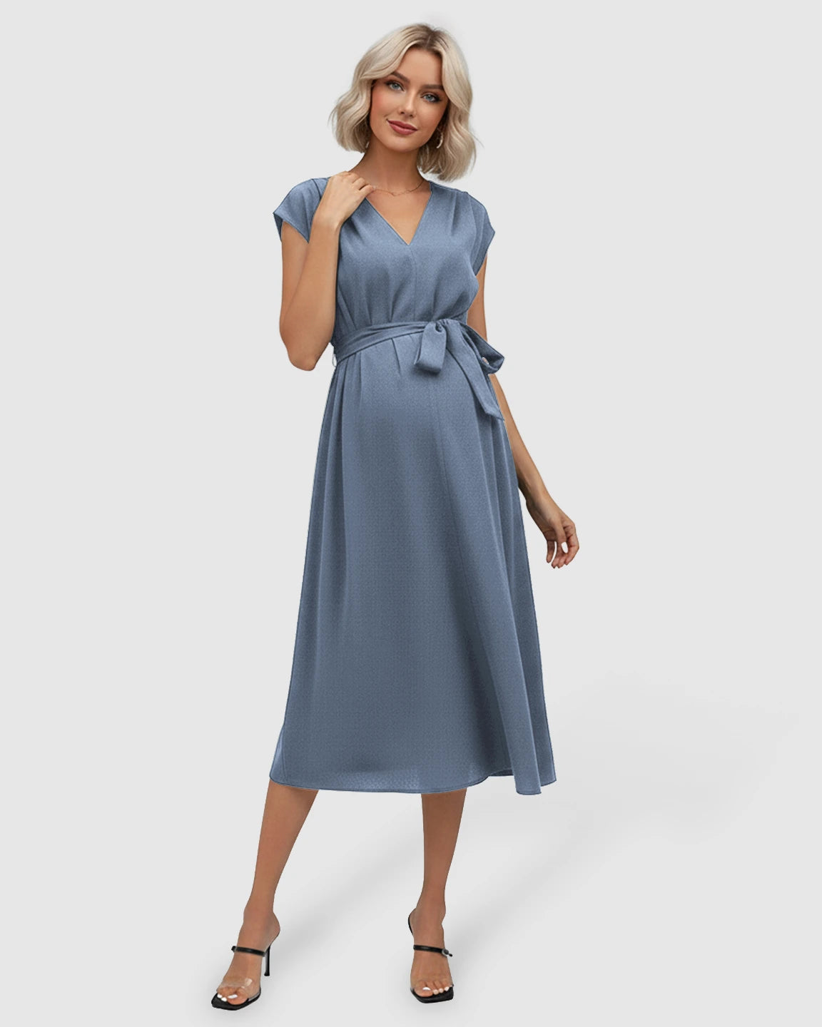 Tie-Waist V-Neck Maternity Midi Dress