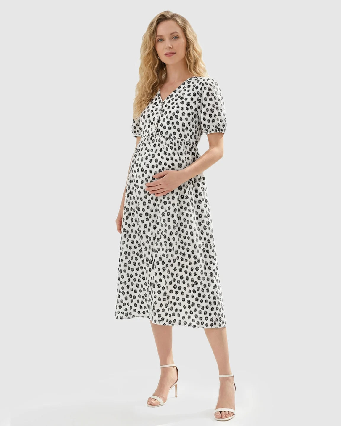 Button-Front Floral Print Maternity Nursing Dress