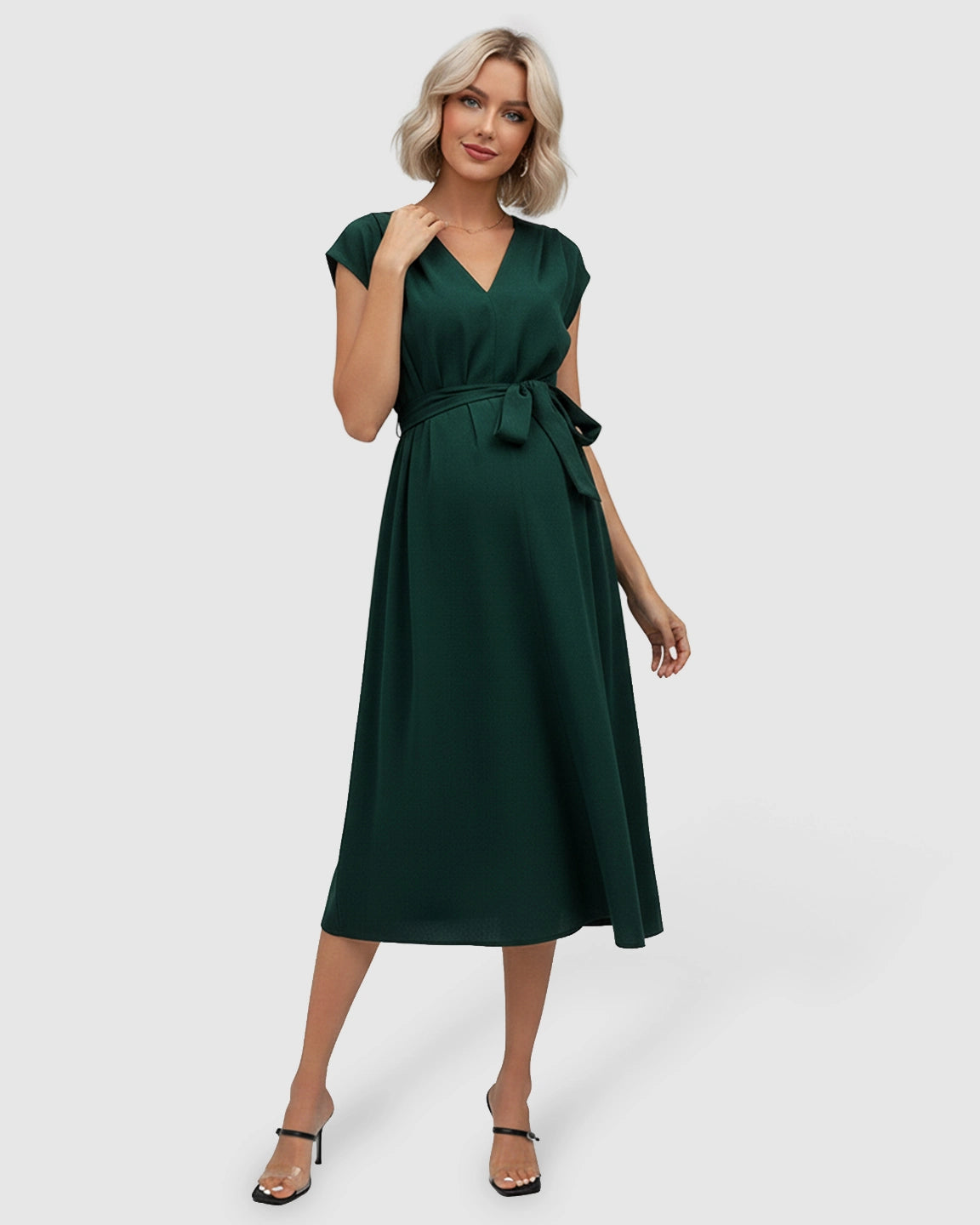 Tie-Waist V-Neck Maternity Midi Dress