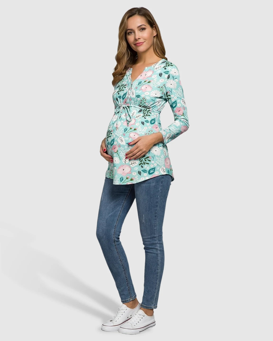 Drawstring Waist Floral Print Maternity Top