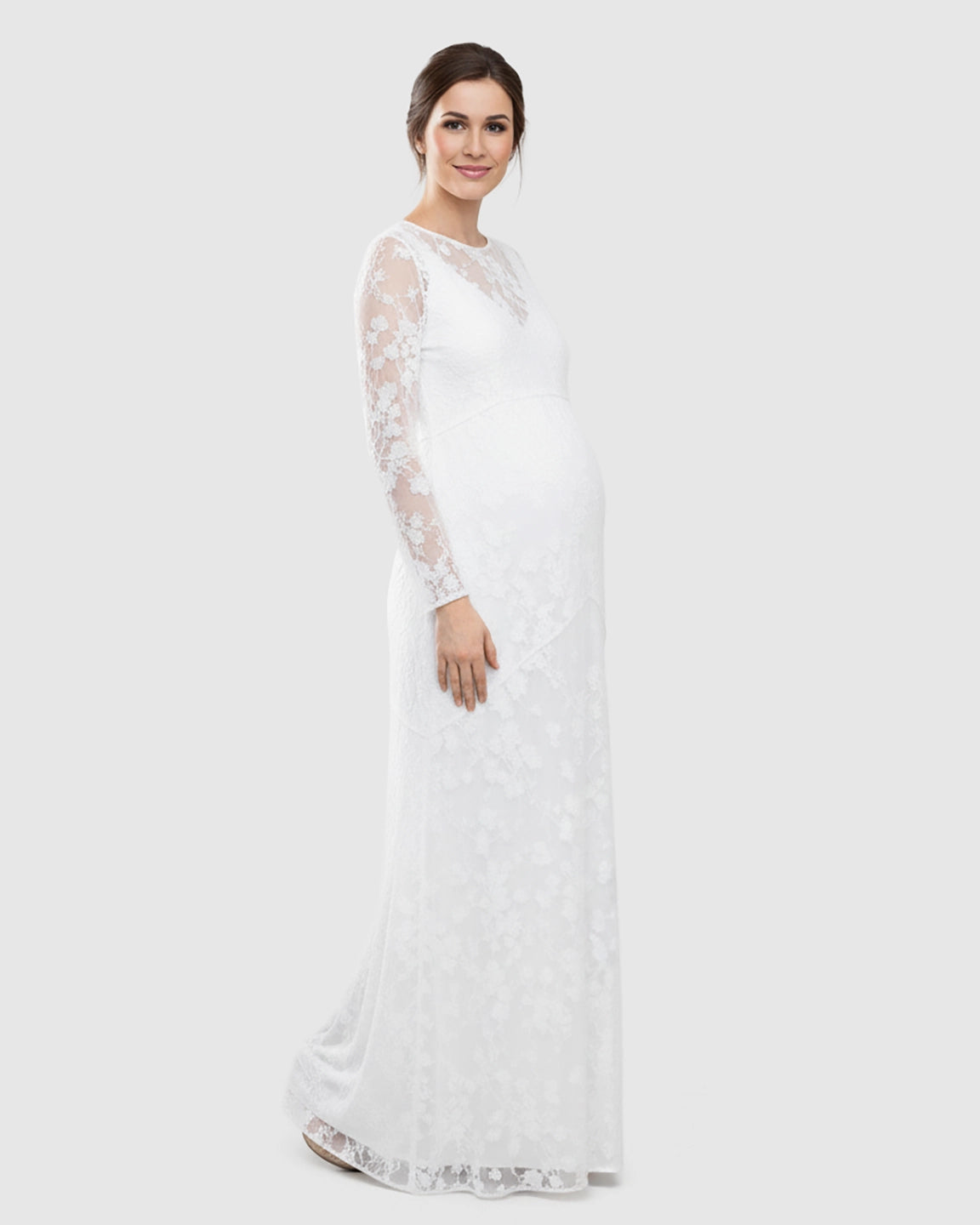 Detachable Mesh Lace V-Neck Maternity Maxi Dress
