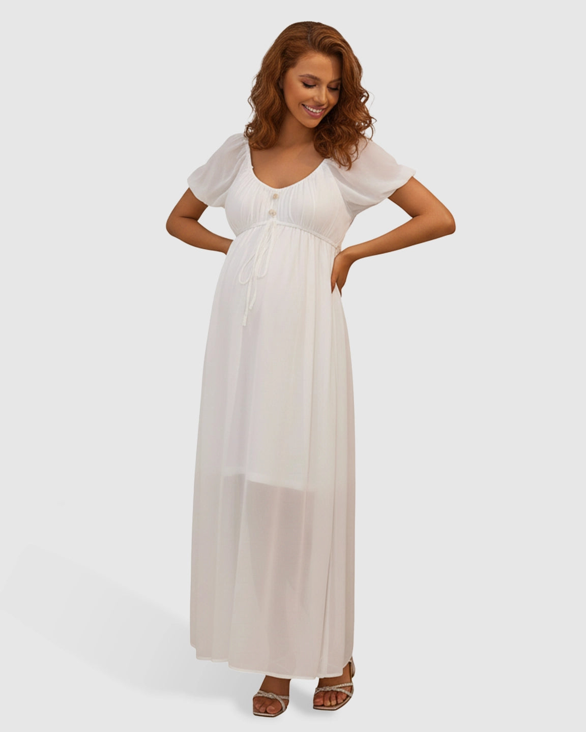 Puff Sleeve Empire Waist Maternity Maxi Dress