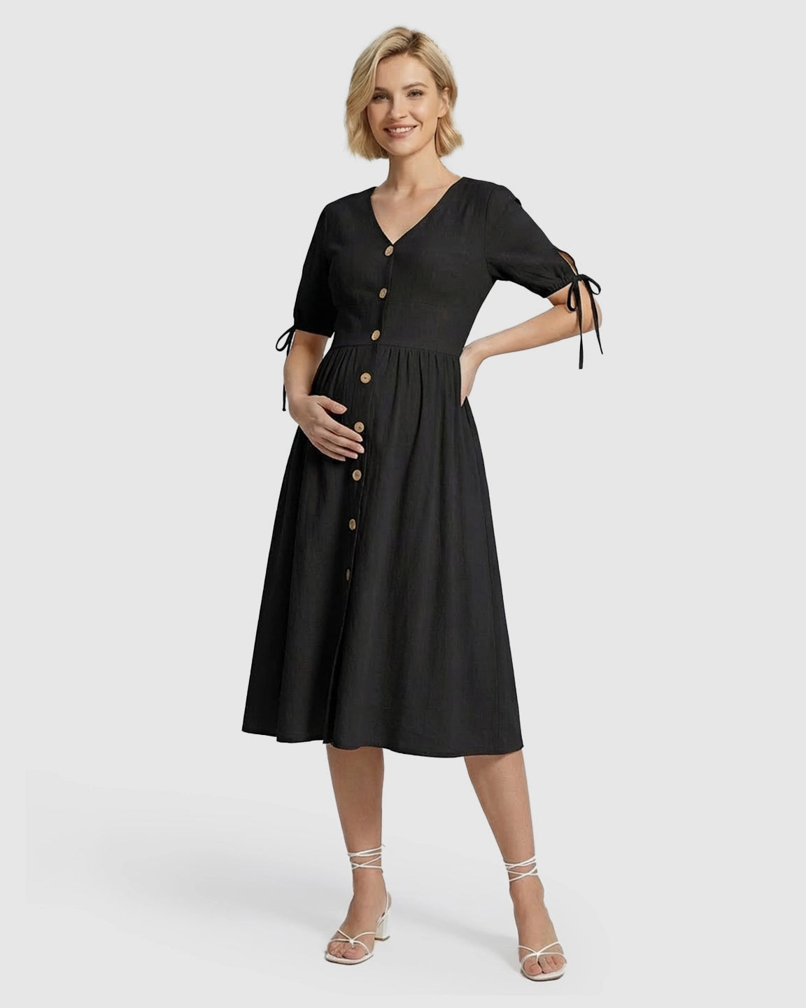 Tie Sleeve A-Line Maternity Midi Dress
