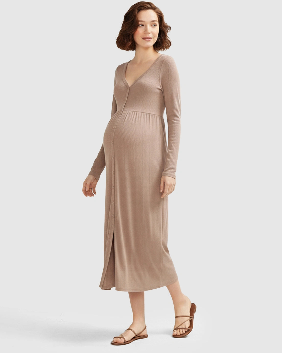 Button-Front Empire Waist Maternity Midi Dress