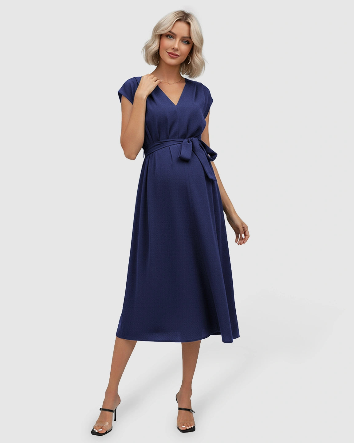 Tie-Waist V-Neck Maternity Midi Dress