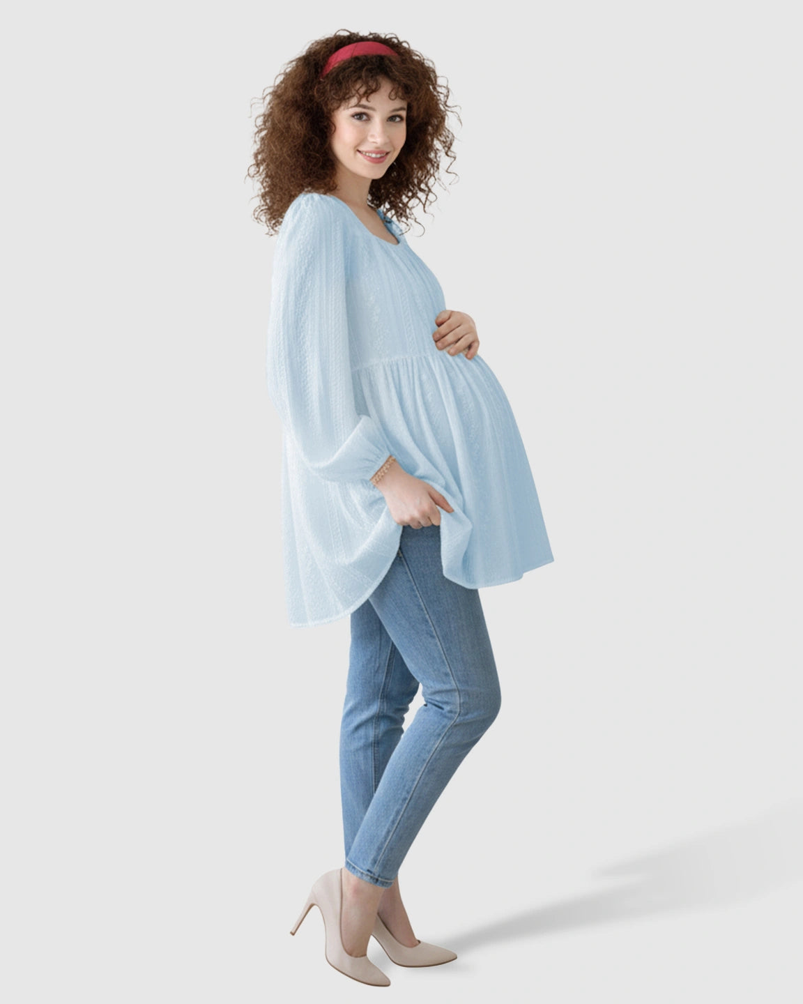 Embroidered Texture Korean-Style Maternity Tunic Top