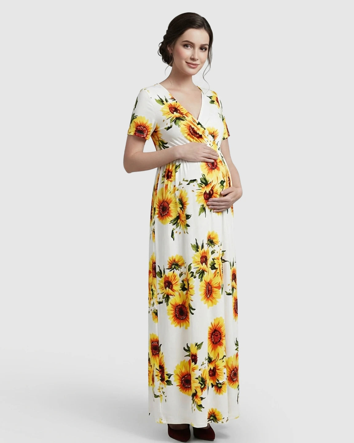 Crossover V-Neck Flowy Silhouette Maternity Maxi Dress