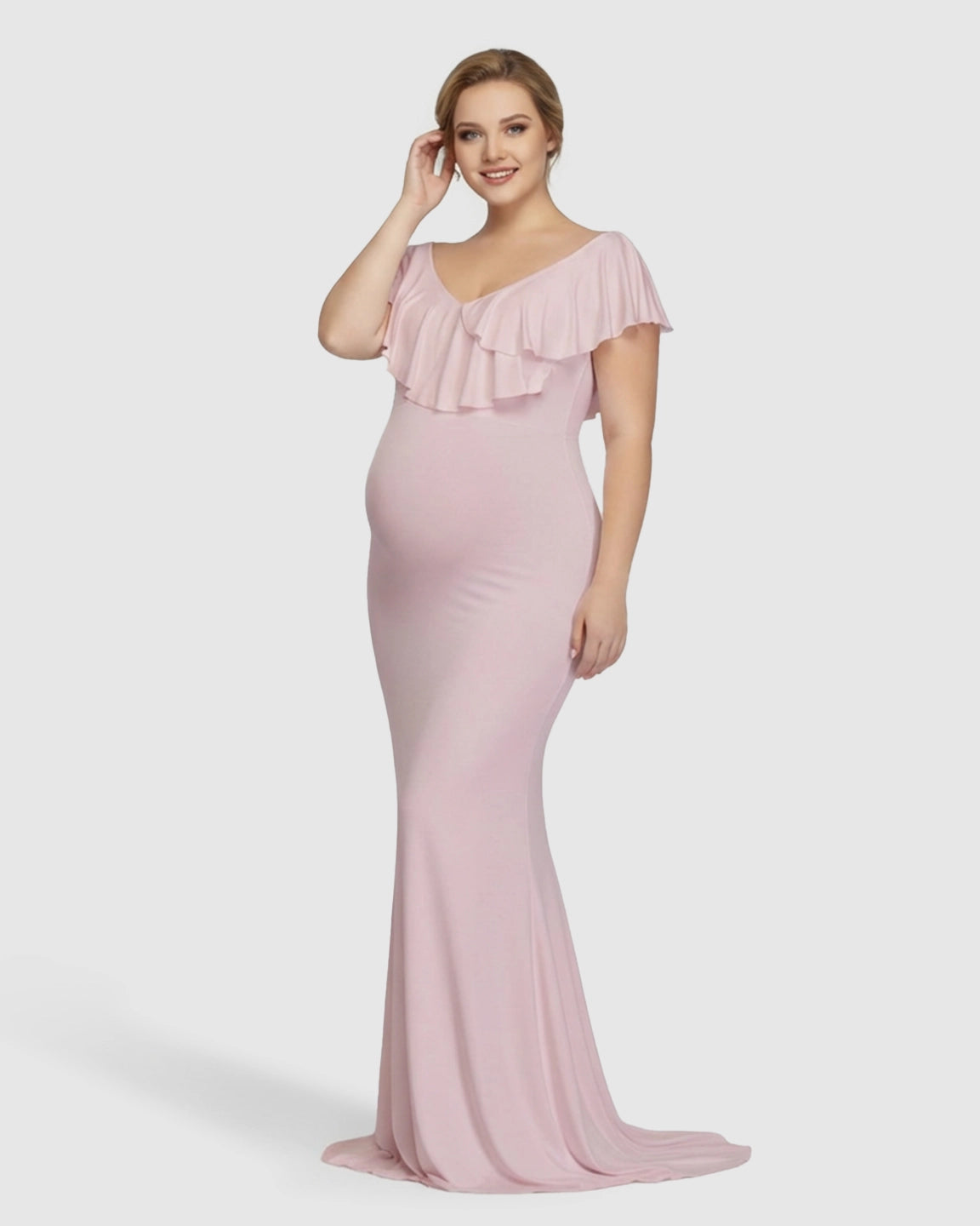 Off-Shoulder Ruffled Bodycon Maternity Maxi Dress