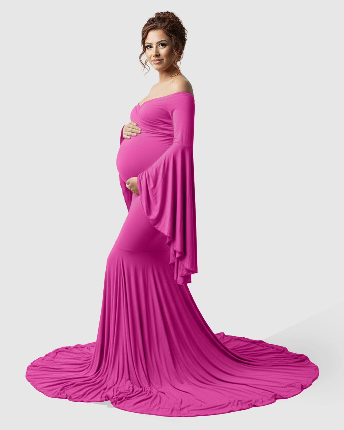 Flared Sleeve Fishtail Train Maternity Photoshoot Dress