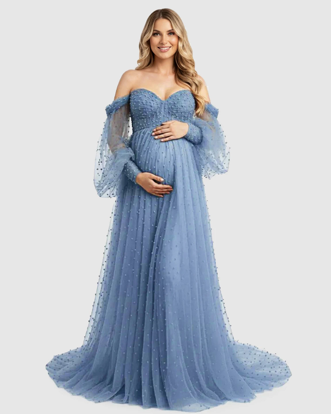 Off-Shoulder Tulle Train Maternity Gown