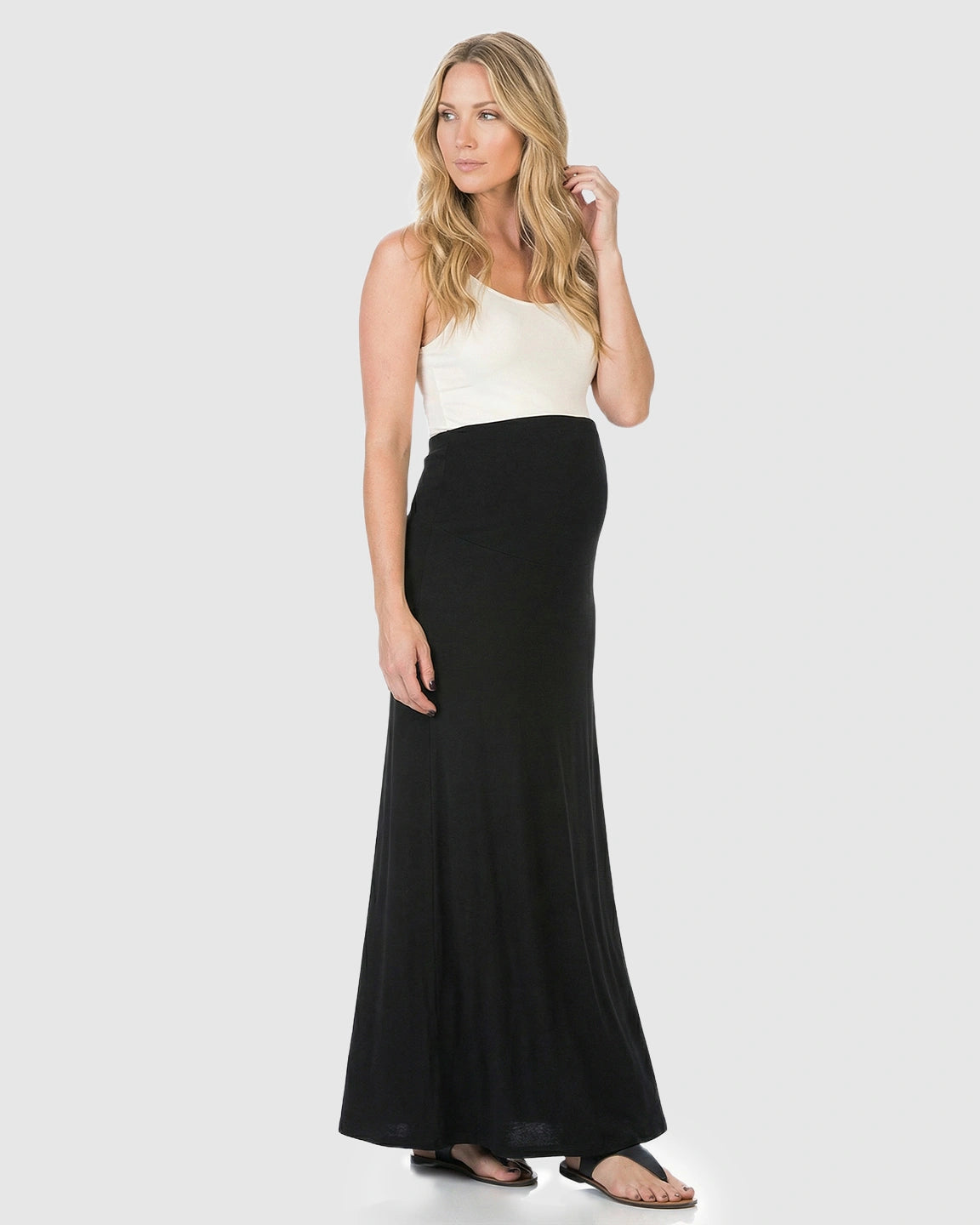 Full-Panel Waistband Flowing Maternity Maxi Skirt