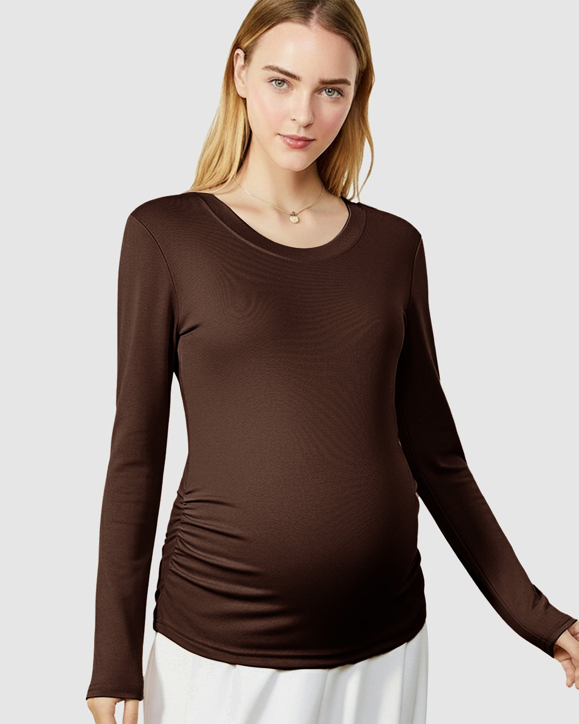 Round Neck Long Sleeve Thermal Maternity Top