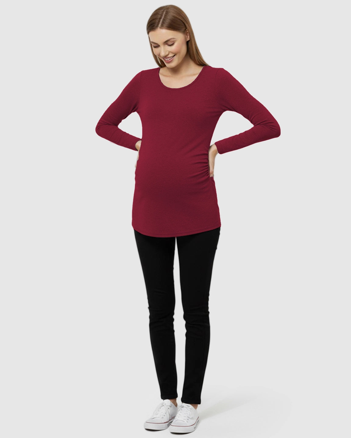 Side-Ruched Slim Fit Long Sleeve Maternity Top