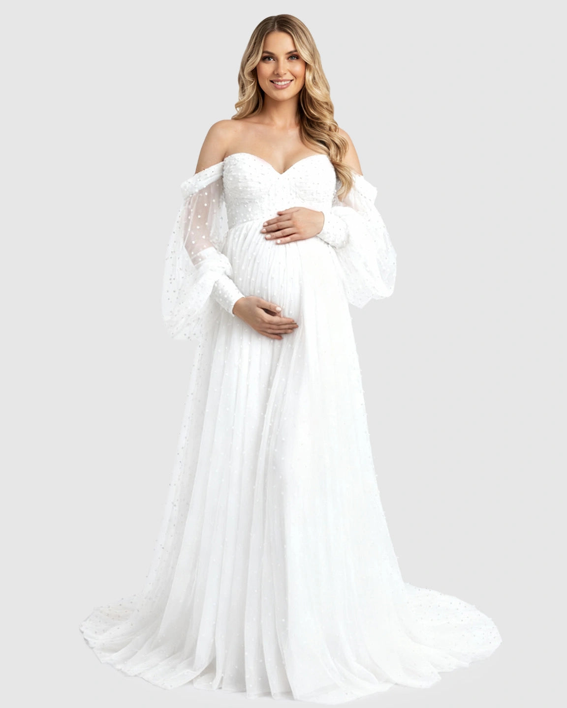 Off-Shoulder Tulle Train Maternity Gown