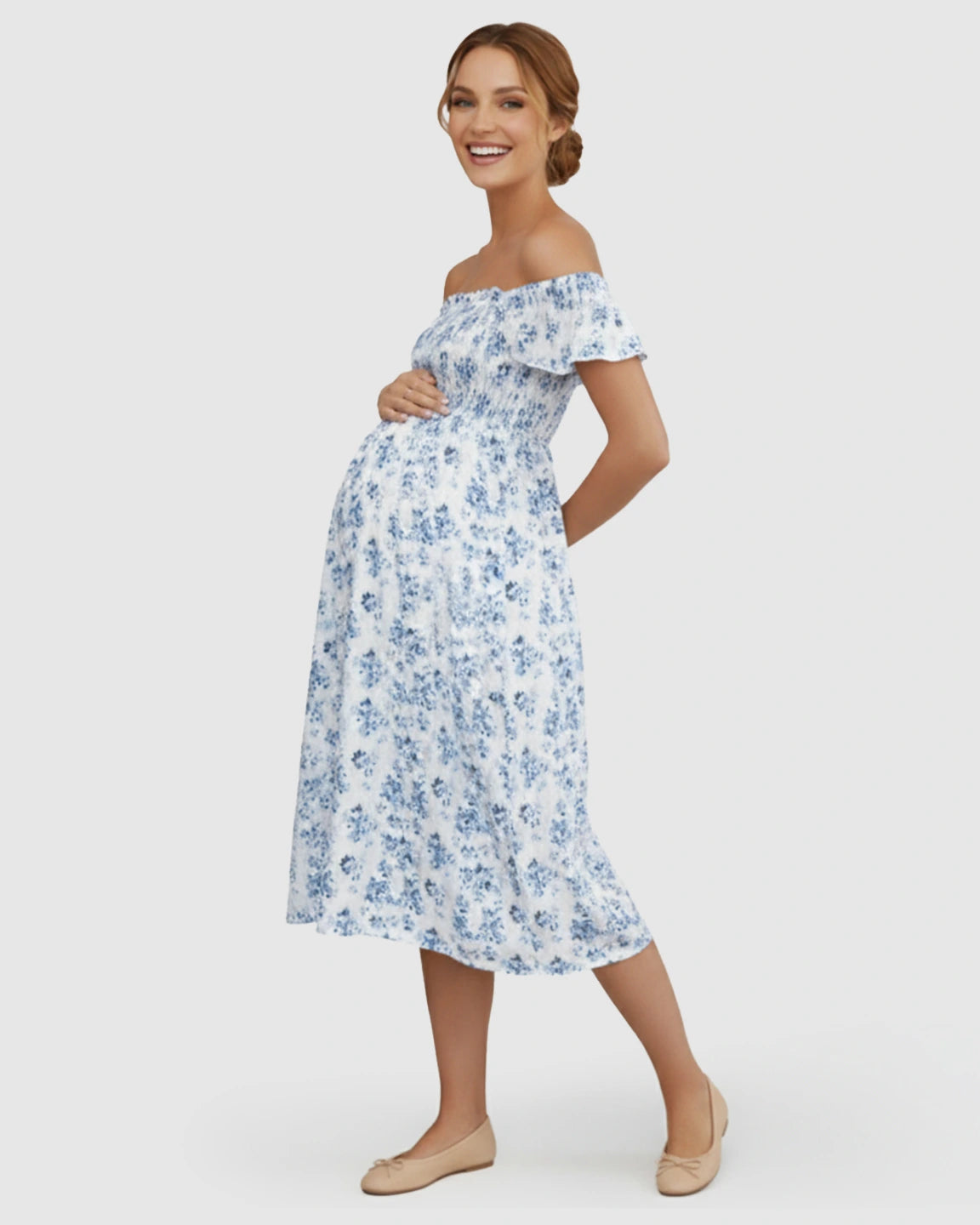 Smocked Bodice Romantic Maternity Dress
