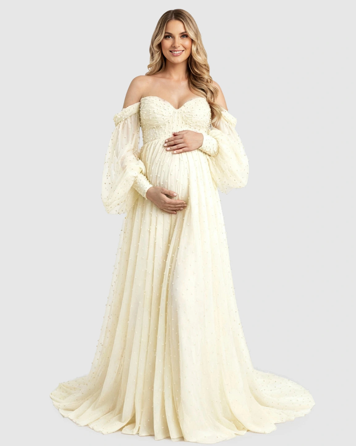 Off-Shoulder Tulle Train Maternity Gown