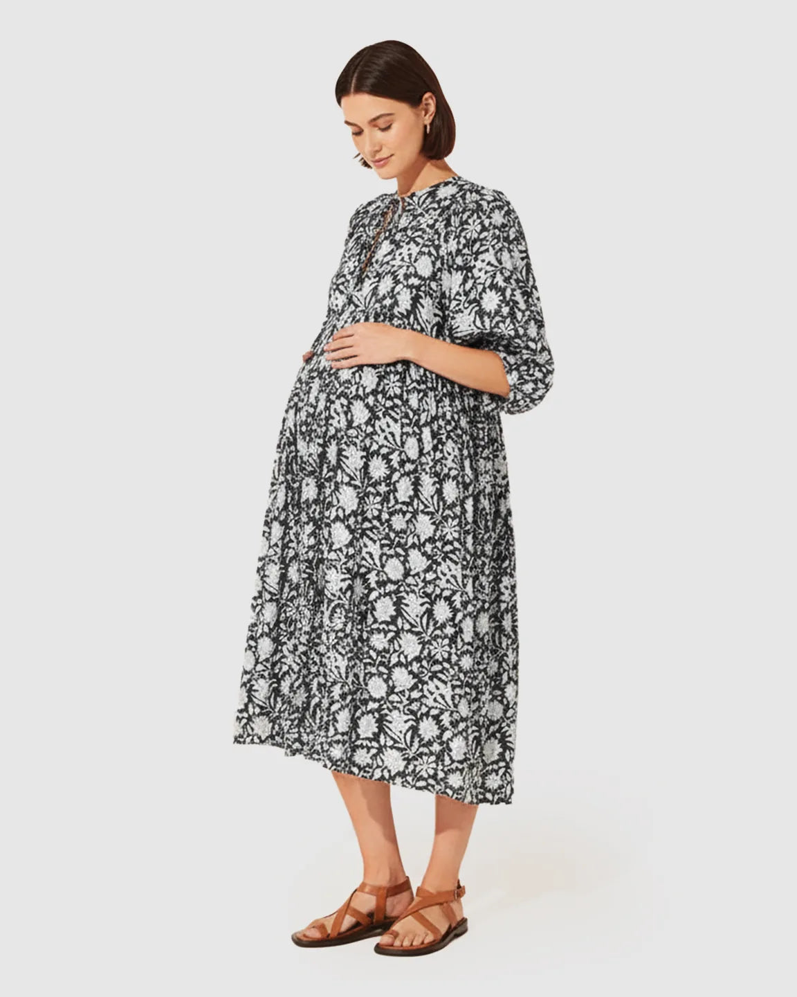 Bow Neck Relaxed Fit Maternity Midi Dress