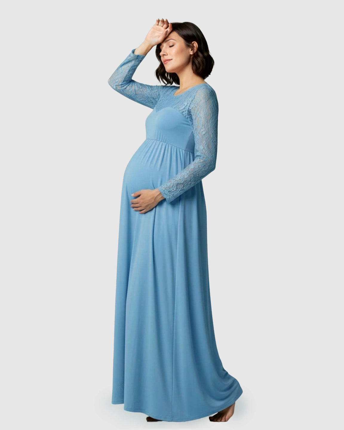 Elegant Lace Floor-Length Maternity Photoshoot Dress