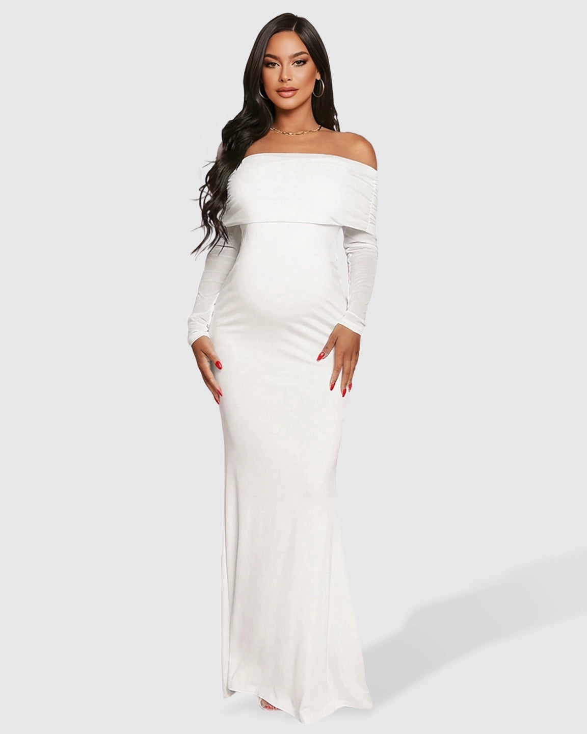 Draped Neck Mermaid Fit Maternity Maxi Dress