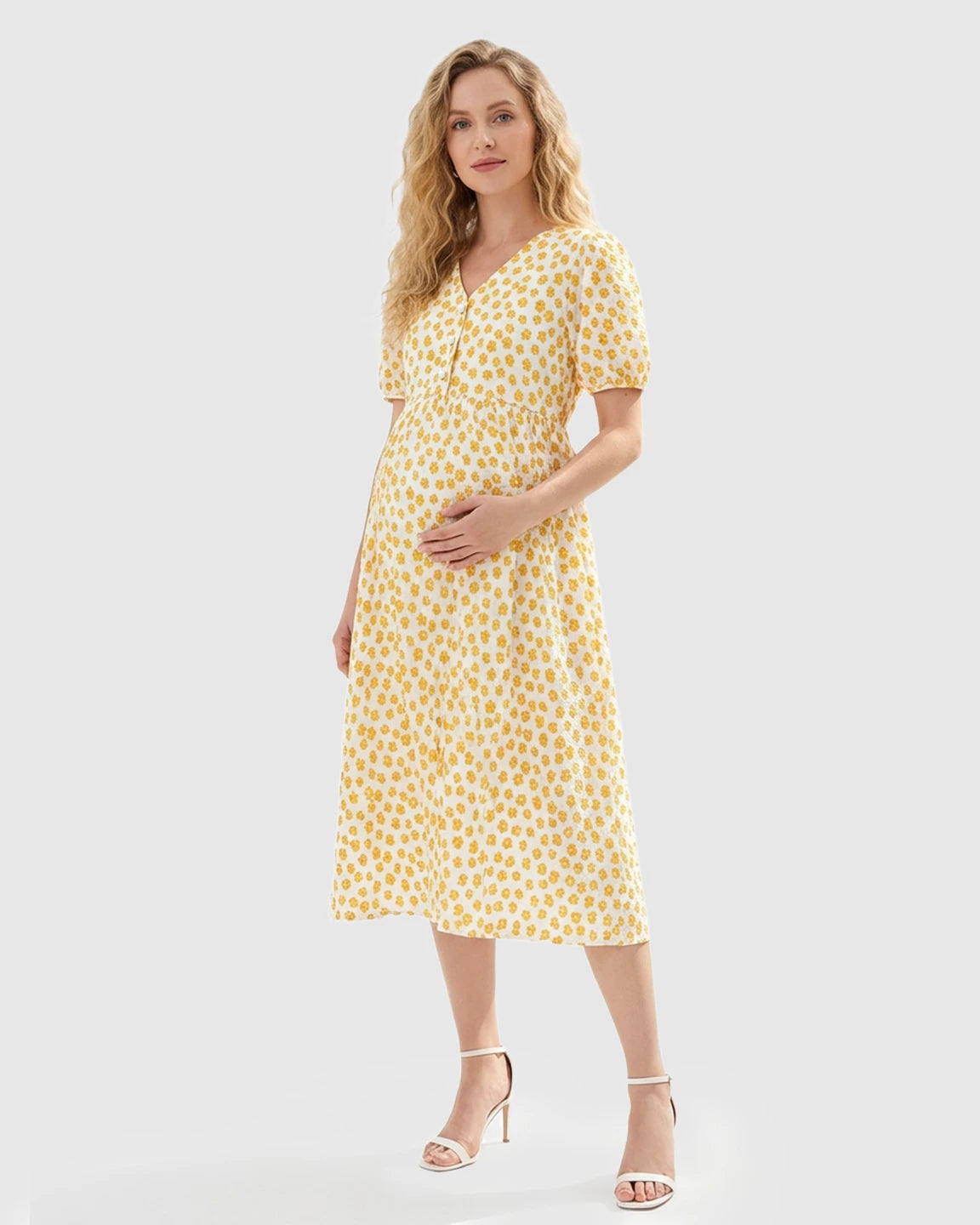 Button-Front Floral Print Maternity Nursing Dress