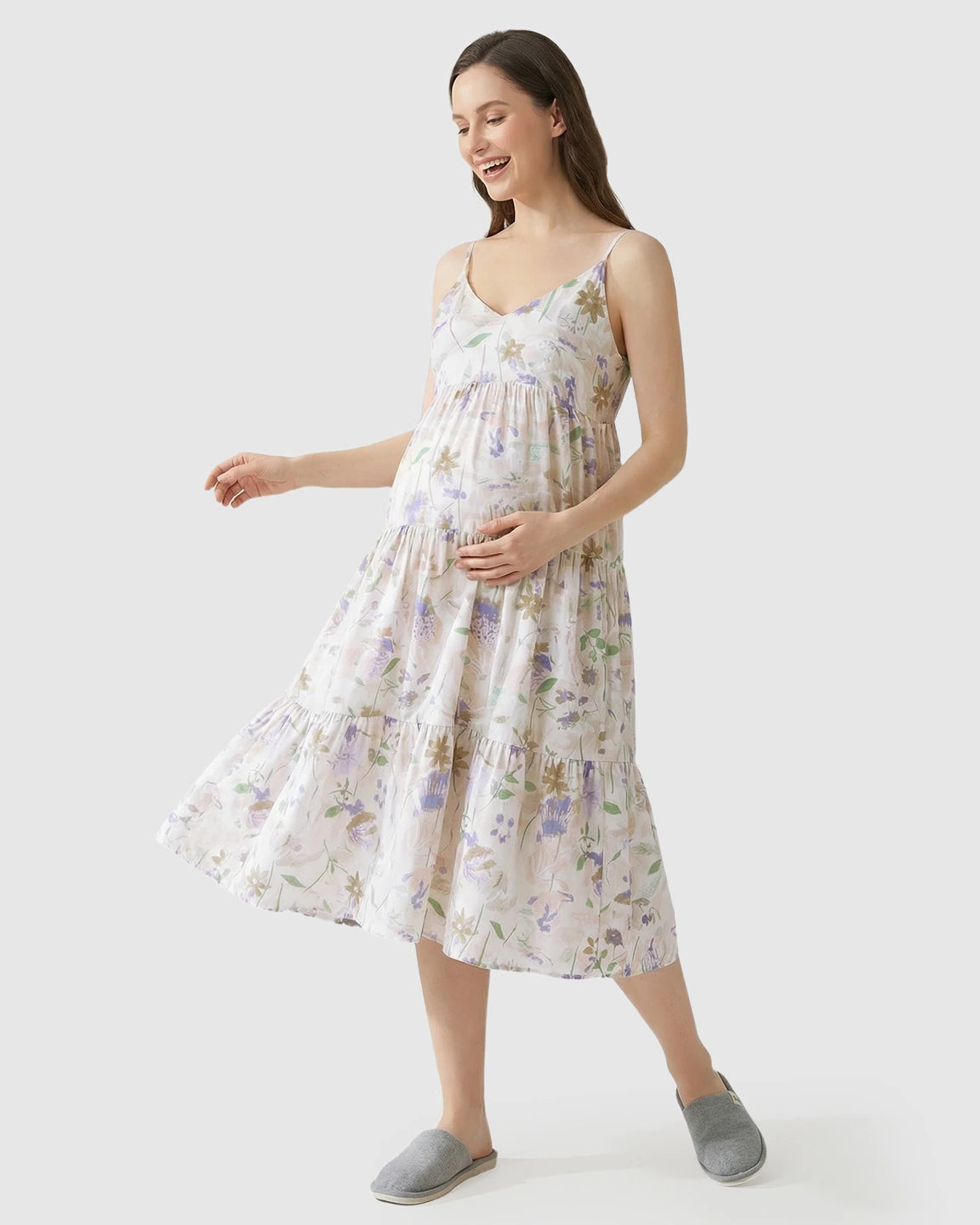 Thin Strapped Floral Maternity Nightdress