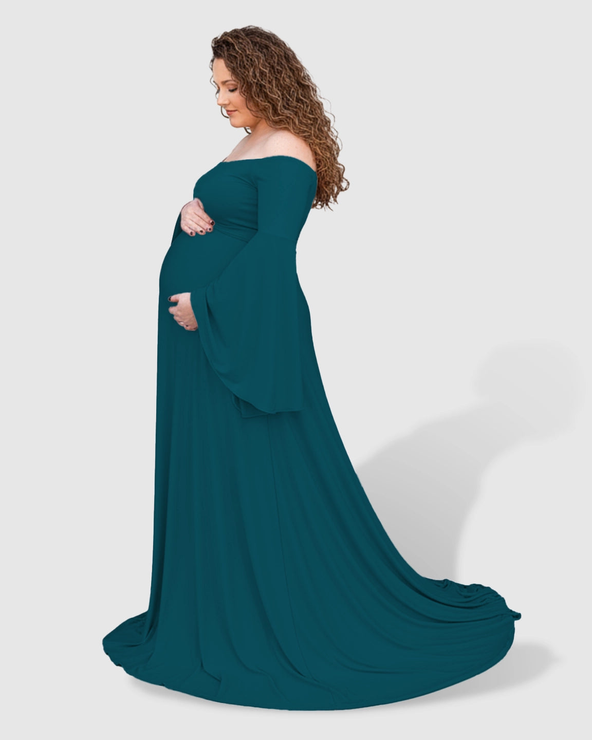 Off-Shoulder Bell Sleeve Boho Maternity Photoshoot Maxi Dress