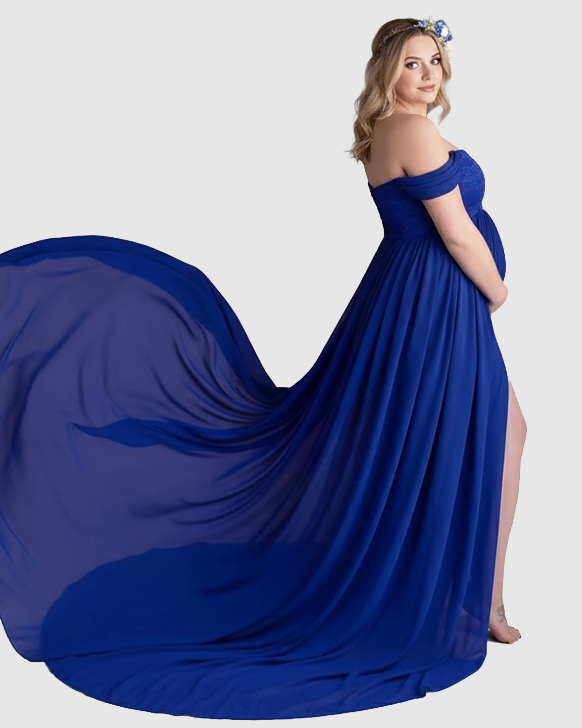 Extra-Long Train Ethereal Chiffon Maternity Gown