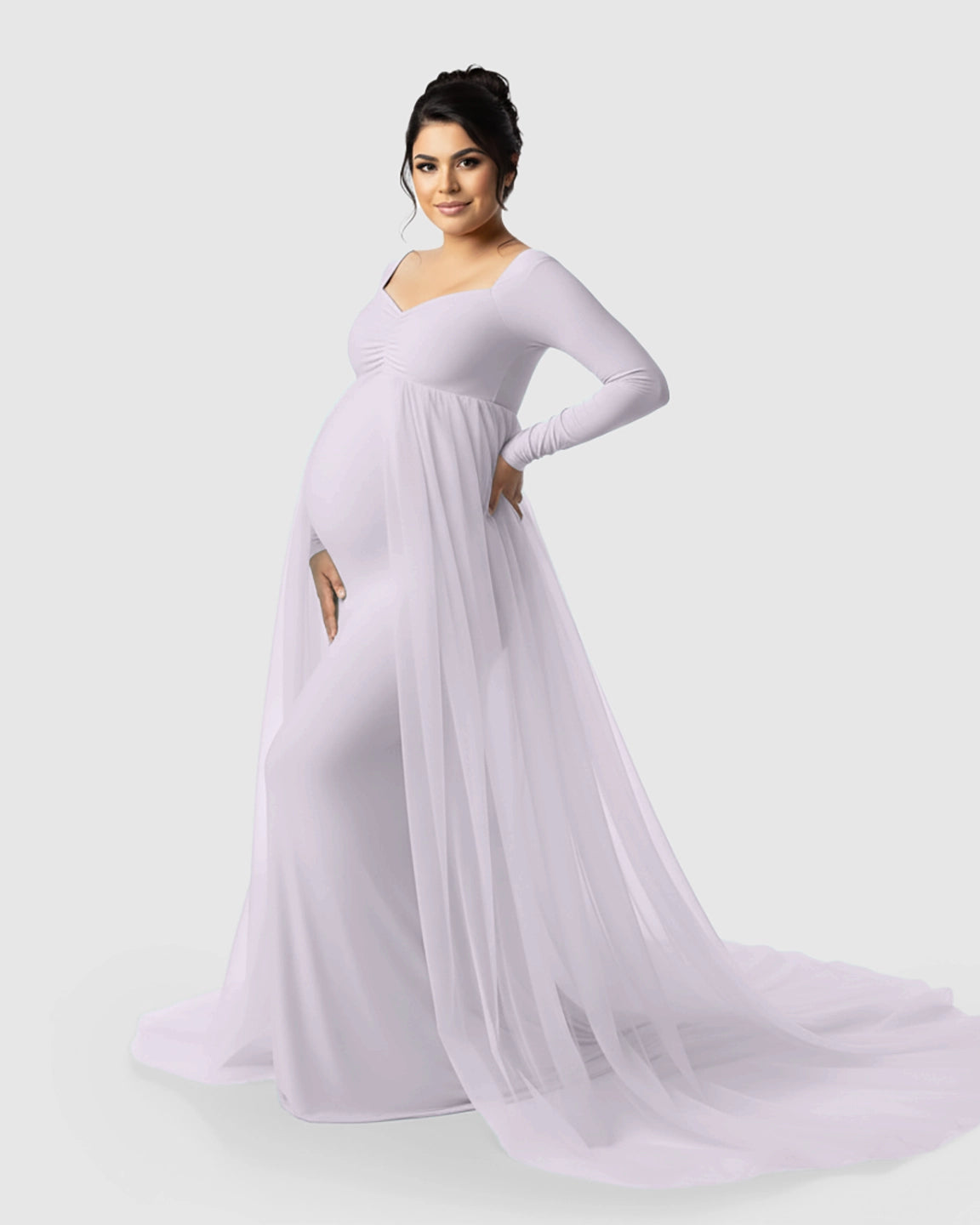 Sheer Mesh Flowy Train Maternity Maxi Dress