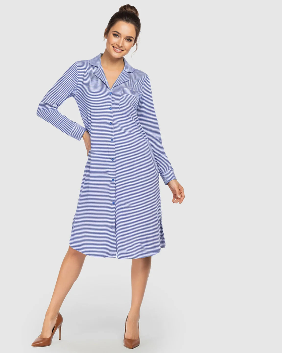 Button-Front Shirt Style Maternity Sleepwear