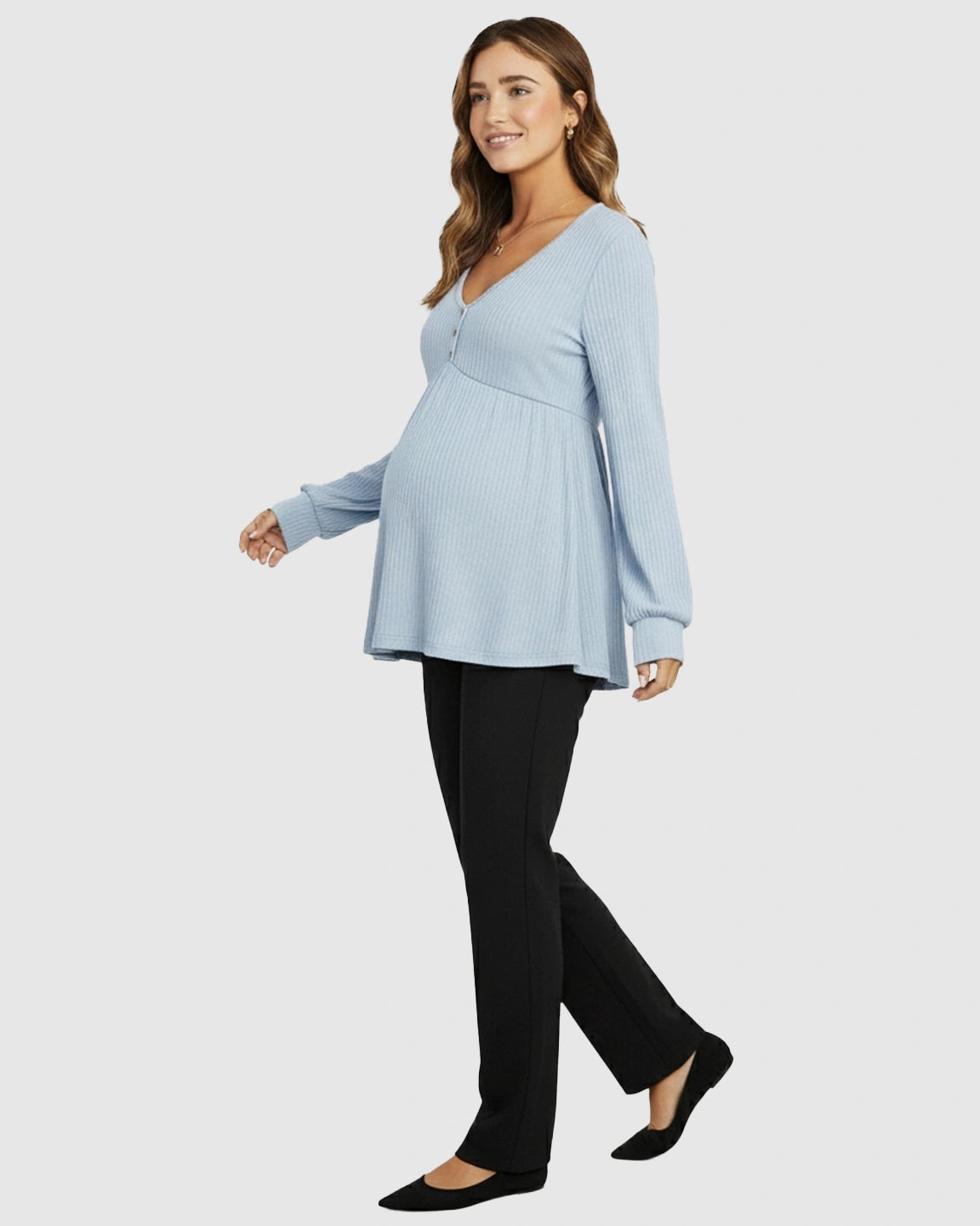 Ruffled V-Neck Ribbed Maternity Top