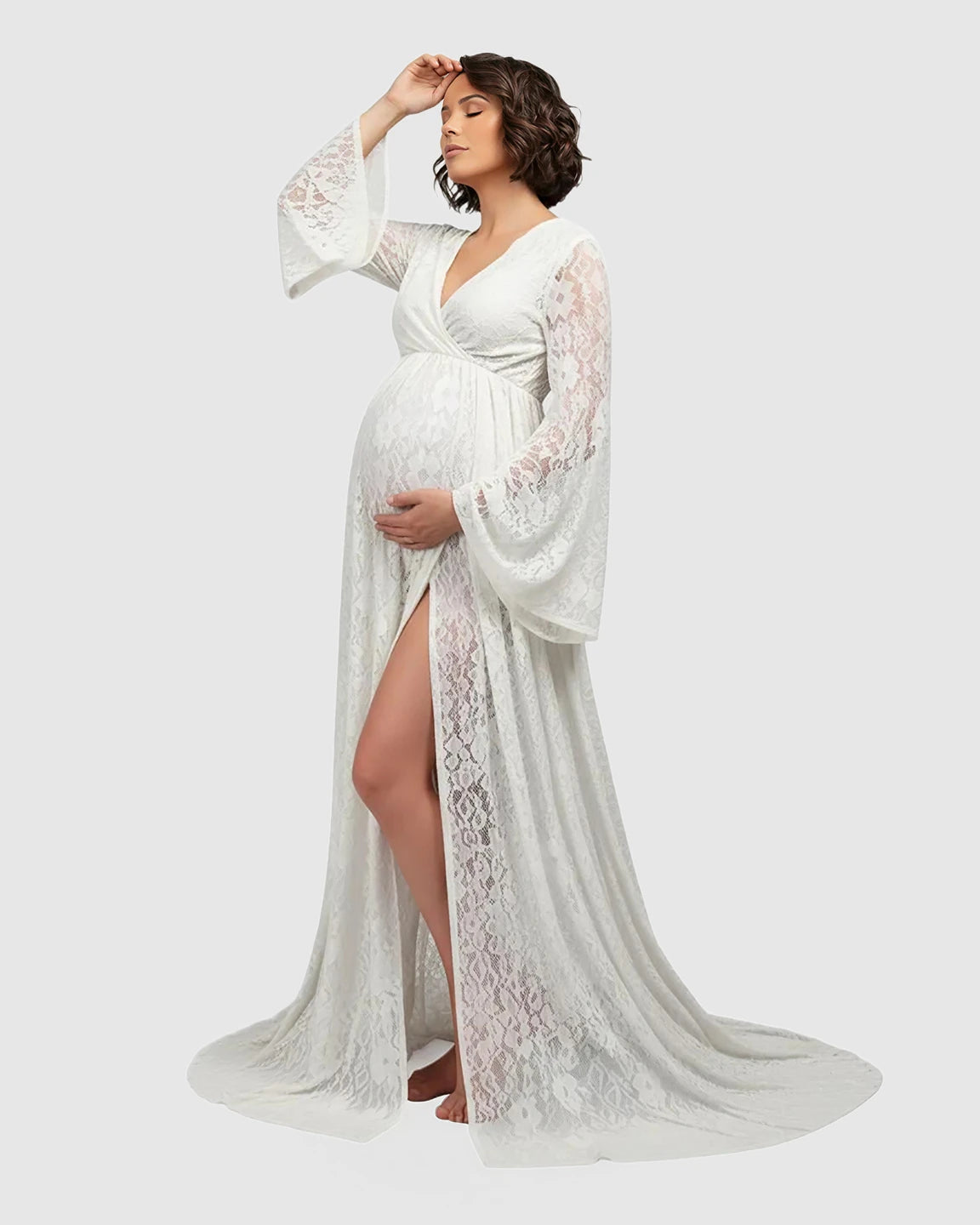 Long Bell Sleeve See Through Maternity Gown