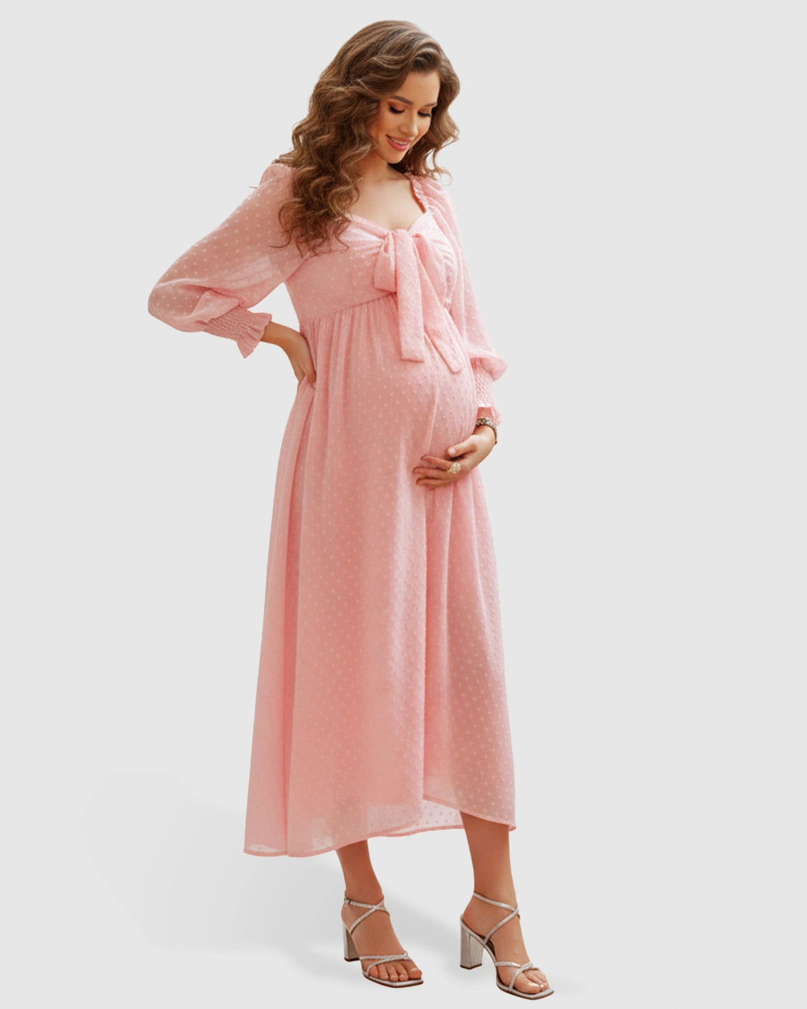 Long-sleeve Polka-dot Maternity Maxi Dress