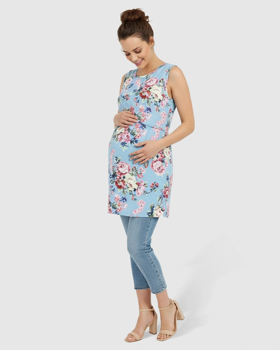 Sleeveless Floral Print Maternity & Nursing Top