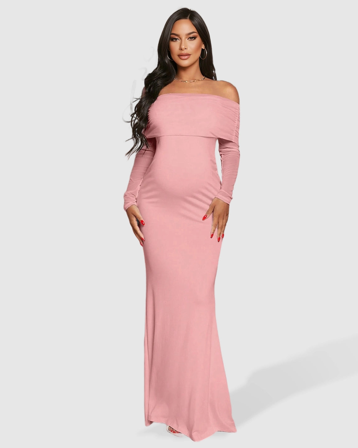 Draped Neck Mermaid Fit Maternity Maxi Dress