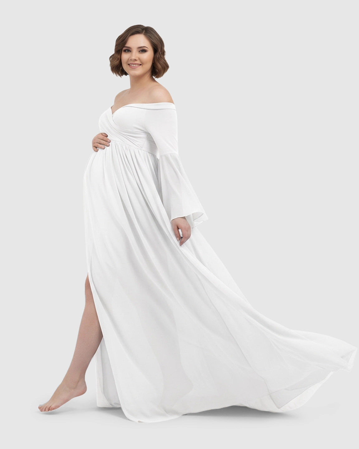 Bell Sleeves Super Long Train Maternity Photoshoot Gown
