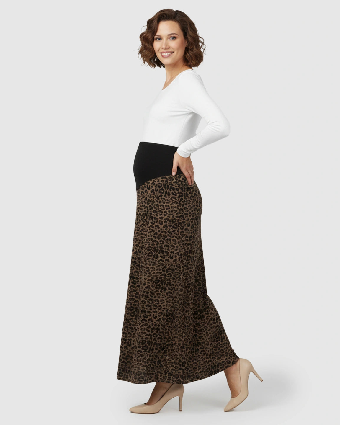 Trendy Leopard Print A Line Cut Maternity Maxi Skirt