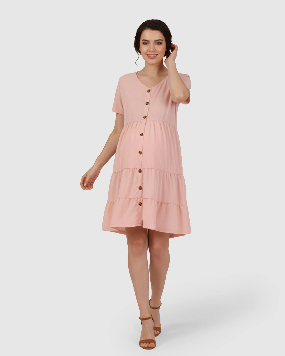 Button-Up Tiered Maternity Mini Dress