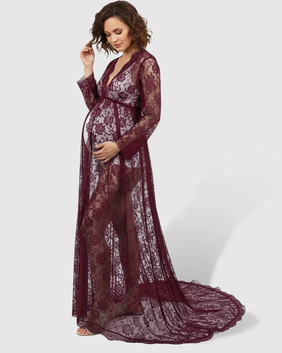 Floral Lace Romantic Maternity Photoshoot Maxi Dress