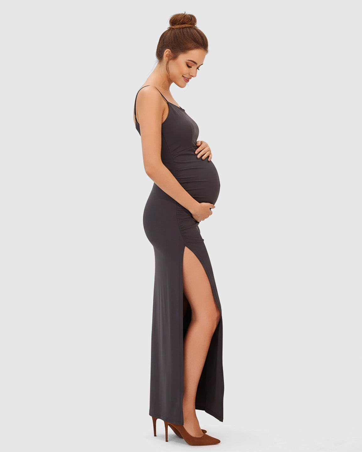 Spaghetti Strap Bodycon Maternity Maxi Dress
