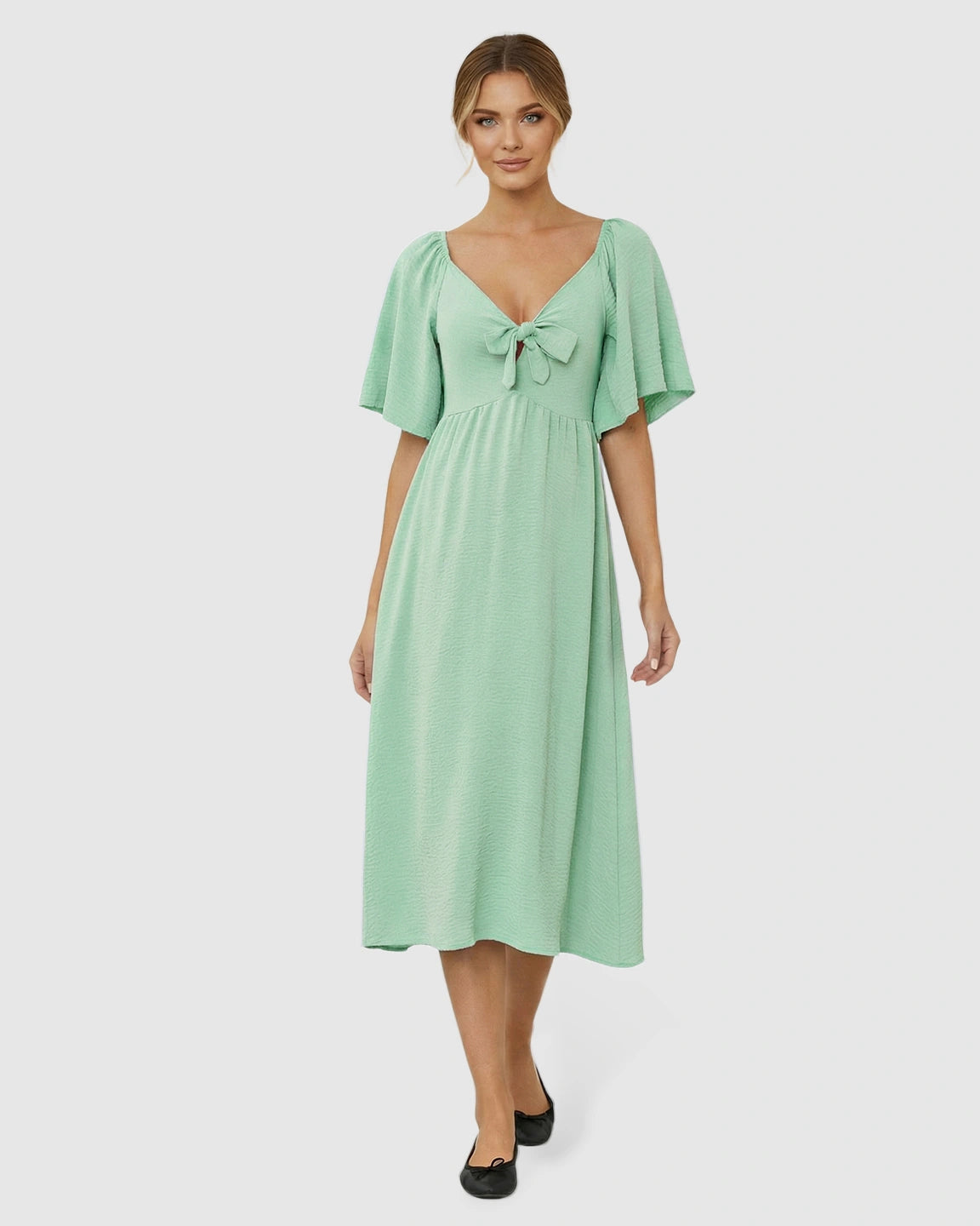 Tie-Knot Front Swing Silhouette Maternity Midi Dress