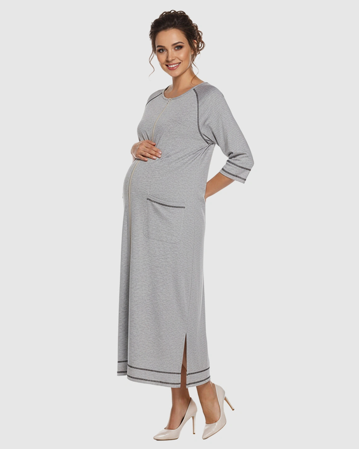 Front Zipper Loose Fit Maternity & Nursing Dress